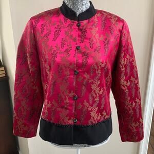 NWT Vintage Freeport Studio Kimono Silky Jacquard Jacket Asian Floral Print Sz S